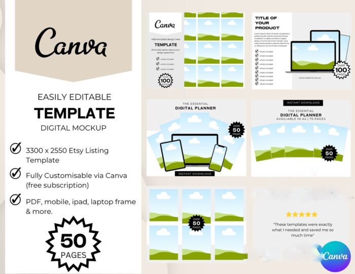 50 Etsy Listing Mock-up Canva Templates